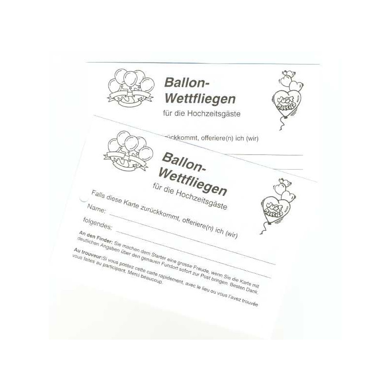 Ballon-Wettflugkarten Hochzeit Ohne Eindruck - Ballon- Und Partyshop ...